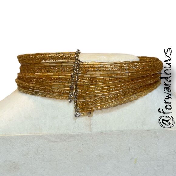 Statement Cuff Necklace & Bracelet Set – Gold Tone Beaded Fringe - Picture 10 of 11